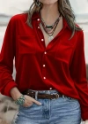 Kadın Uzun Kollu Yakalı önden Düğmeli Cep Detaylı Kadife Gömlek