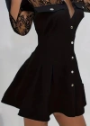 Kadın Uzun Kollu Yakalı önden Düğmeli Cep Detaylı Mini Modal Elbise