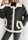 Kadın Uzun Kollu Yakalı önden Düğmeli Cep Detaylı Süet Ceket