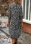 Kadın Uzun Kollu Yakalı önden Düğmeli Leopar Desenli Modal Midi Elbise