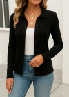 Kadın Uzun Kollu Yakalı önden Düğmeli Triko Ceket