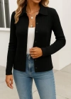 Kadın Uzun Kollu Yakalı önden Düğmeli Triko Ceket