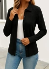 Kadın Uzun Kollu Yakalı önden Düğmeli Triko Ceket