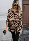 Kadın Uzun Kollu Yakalı önden Düğmeli Yandan Bağcıklı Leopar Desenli Modal Bluz