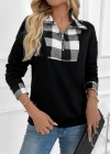 Kadın Uzun Kollu Yakalı önden Fermuarlı Ekose Detaylı Viskon Iki Iplik Bluz