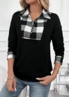 Kadın Uzun Kollu Yakalı önden Fermuarlı Ekose Detaylı Viskon Iki Iplik Bluz