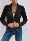 Kadın Uzun Kollu Yakalı önden Fermuarlı Kısa Süet Ceket
