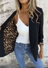 Kadın Uzun Kollu Yakalı önü Açık Leopar Desen Detaylı Astarlı Atlas Ceket