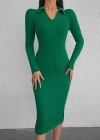 Kadın Uzun Kollu Yakalı Triko Elbise