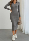 Kadın Uzun Kollu Yakalı Triko Elbise