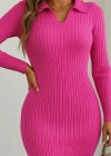 Kadın Uzun Kollu Yakalı Triko Elbise