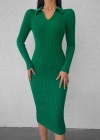 Kadın Uzun Kollu Yakalı Triko Elbise