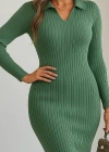 Kadın Uzun Kollu Yakalı Triko Elbise