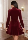 Kadın Uzun Kollu Yakalı Tül Detaylı Incili Mini Kadife Elbise