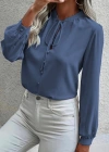Kadın Uzun Kollu Yakalı Yakadan Bağcıklı Düğmeli Sandy Bluz