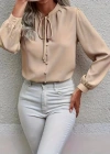 Kadın Uzun Kollu Yakalı Yakadan Bağcıklı Düğmeli Sandy Bluz