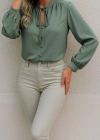Kadın Uzun Kollu Yakalı Yakadan Bağcıklı Düğmeli Sandy Bluz
