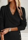 Kadın Uzun Kollu Yakalı Yandan Düğmeli Triko Bluz