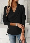 Kadın Uzun Kollu Yakalı Yandan Düğmeli Triko Bluz