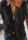 Kadın Uzun Kollu Yakası Açık Fermuarlı Viskon Bluz