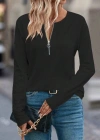 Kadın Uzun Kollu Yakası Açık Fermuarlı Viskon Bluz