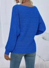 Kadın Uzun Kollu Yakası Açık Saç örgü Desenli Triko Bluz
