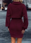Kadın Uzun Kollu Yakası Fermuarlı Mini Triko Elbise
