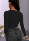 Kadın Uzun Kollu Yanlar Büzgü Detay Kaşkorse Crop