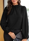 Kadın Uzun Kollu Yarı Balıkçı Fırfırlı Yaka Ithal Krep Bluz