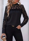 Kadın Uzun Kollu Yarı Balıkçı Yaka Dantelli Sandy Bluz