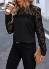 Kadın Uzun Kollu Yarı Balıkçı Yaka Dantelli Sandy Bluz