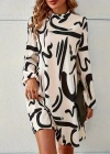 Kadın Uzun Kollu Yarı Balıkçı Yaka Desenli Kısa Dalgıç Elbise
