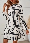 Kadın Uzun Kollu Yarı Balıkçı Yaka Desenli Kısa Dalgıç Elbise