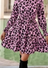 Kadın Uzun Kollu Yarı Balıkçı Yaka Leopar Desenli Modal Mini Elbise