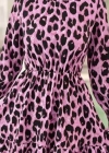 Kadın Uzun Kollu Yarı Balıkçı Yaka Leopar Desenli Modal Mini Elbise