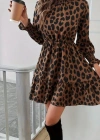 Kadın Uzun Kollu Yarı Balıkçı Yaka Leopar Desenli Modal Mini Elbise