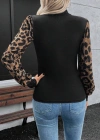 Kadın Uzun Kollu Yarı Balıkçı Yaka Leopar Detaylı Kaşkorse Bluz
