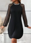 Kadın Uzun Kollu Yarı Balıkçı Yaka Pulpayetli Kolları Dantel Detaylı Mini Ithal Krep Elbise