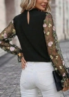 Kadın Uzun Kollu Yarı Balıkçı Yaka Tül Detaylı Ithal Krep Bluz