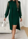 Kadın Uzun Kollu Yarı Balıkçı Yaka Tül Ve Inci Detaylı Kısa Ithal Krep Midi Elbise