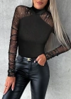 Kadın Uzun Kollu Yarı Balıkçı Yaka Tüllü Kaşkorse Bluz