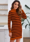 Kadın Uzun Kollu Yarım Balıkçı Yaka çizgilitriko Mini Boy Elbise (kemersiz)