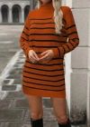 Kadın Uzun Kollu Yarım Balıkçı Yaka çizgilitriko Mini Boy Elbise (kemersiz)