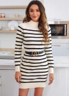 Kadın Uzun Kollu Yarım Balıkçı Yaka çizgilitriko Mini Boy Elbise (kemersiz)