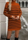 Kadın Uzun Kollu Yarım Balıkçı Yaka çizgilitriko Mini Boy Elbise (kemersiz)