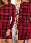 Kadın Uzun Kollu Yarım Balıkçı Yaka Ekose Desen Mini Dalgıç Elbise