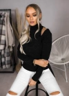 Kadın Uzun Kollu Yarım Balıkçı Yaka Omuzları Açık Bir Tarafı Yırtmaçlı Yumoş Bluz