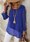 Kadın Uzun Kollu Yuvarlak Asimetrik Detaylı şifon Bluz