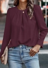 Kadın Uzun Kollu Yuvarlak önden Pileli Ithal Krep Bluz