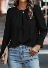 Kadın Uzun Kollu Yuvarlak önden Pileli Ithal Krep Bluz